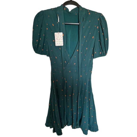 Free People NWT Abbie Fit and Flare Mini Dress In Teal & Orange Dots Size 0 - Picture 5 of 12